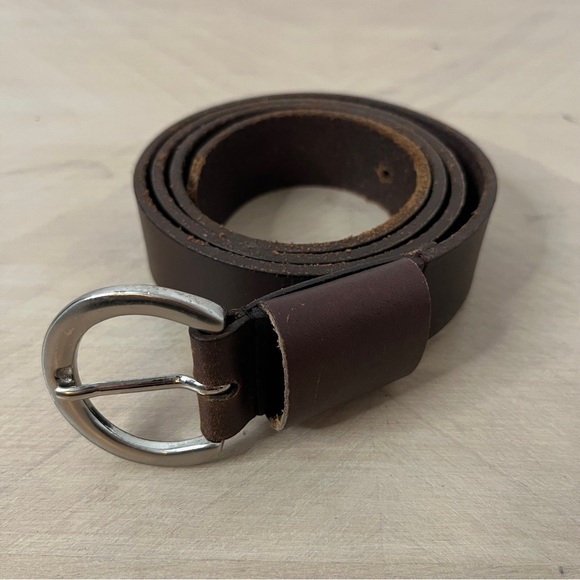 Brazilian Leather Dark Brown Belt Silver Tone Circular Buckle Casual Men's 38 - Picture 1 of 7